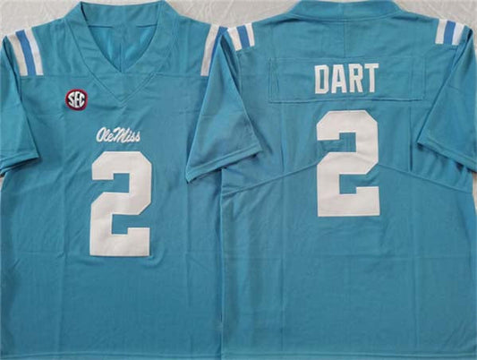 O.Miss Rebels #2 Jaxson Dart Blue FUSE Football Stitched American College Jerseys - Main View