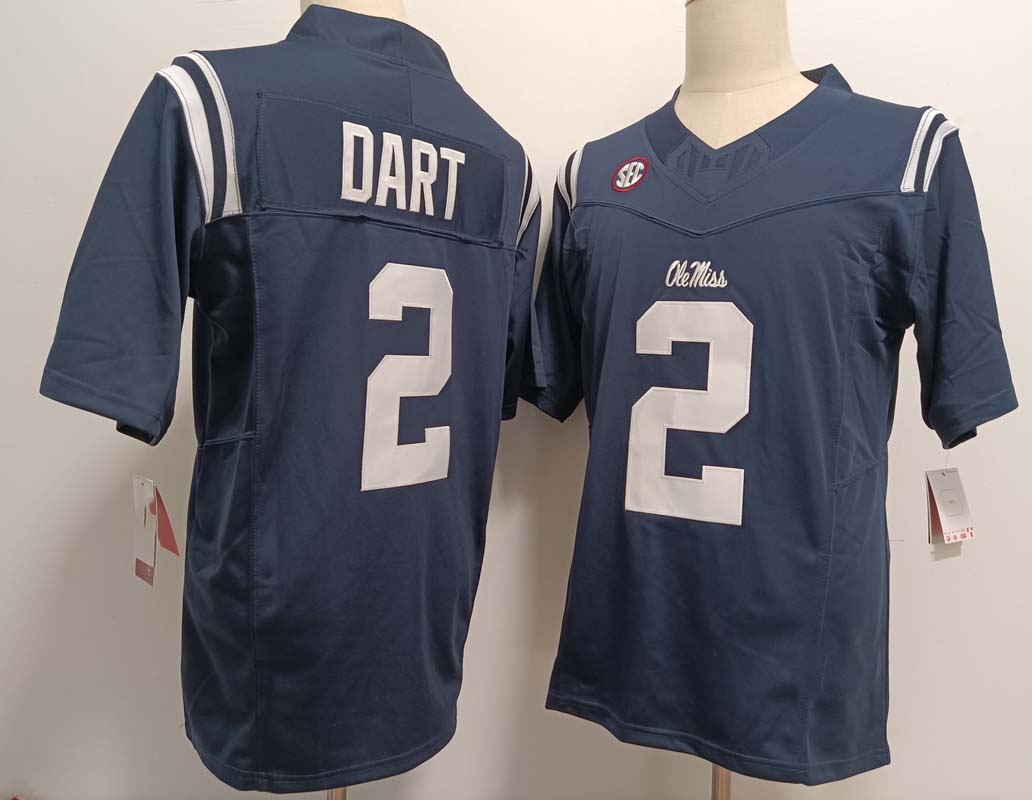 O.Miss Rebels #2 Jaxson Dart Navy Blue FUSE Football Stitched American College Jerseys - Main View