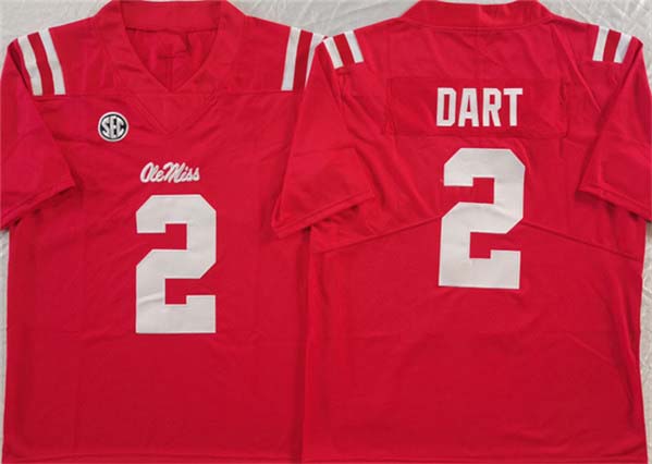 O.Miss Rebels #2 Jaxson Dart Red FUSE Football Stitched American College Jerseys - Main View