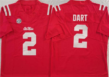 O.Miss Rebels #2 Jaxson Dart Red FUSE Football Stitched American College Jerseys - Main View