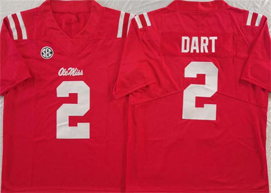 O.Miss Rebels #2 Jaxson Dart Red FUSE Football Stitched American College Jerseys - Main View