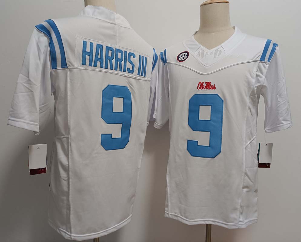 O.Miss Rebels #9 Tre Harris III White FUSE Football Stitched American College Jerseys - Main View