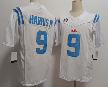 O.Miss Rebels #9 Tre Harris III White FUSE Football Stitched American College Jerseys - Main View