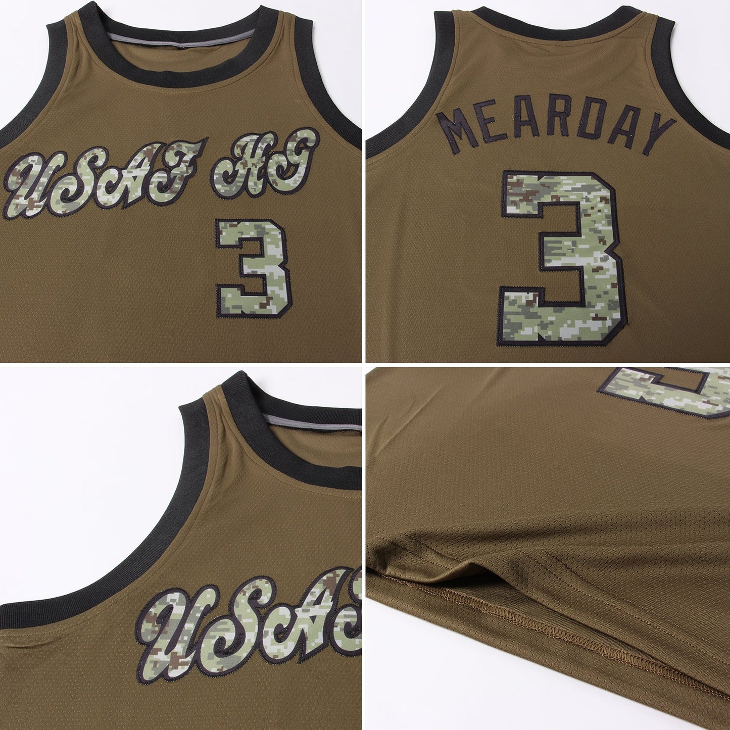 Custom Olive Camo-Black Round Neck Rib-Knit Salute To Service Basketball Jersey view 5