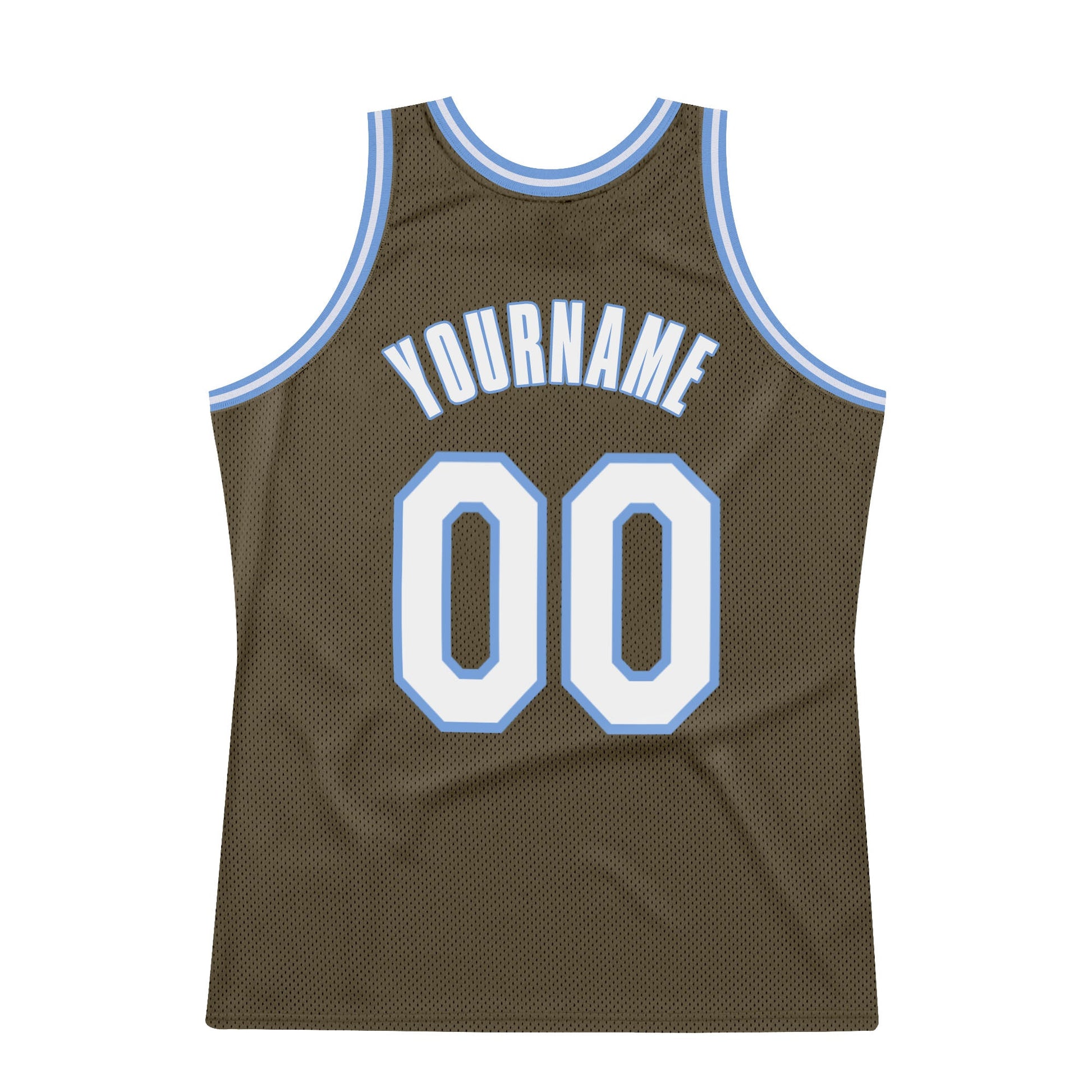 Custom Olive White-Light Blue Authentic Throwback Salute To Service Basketball Jersey view 6