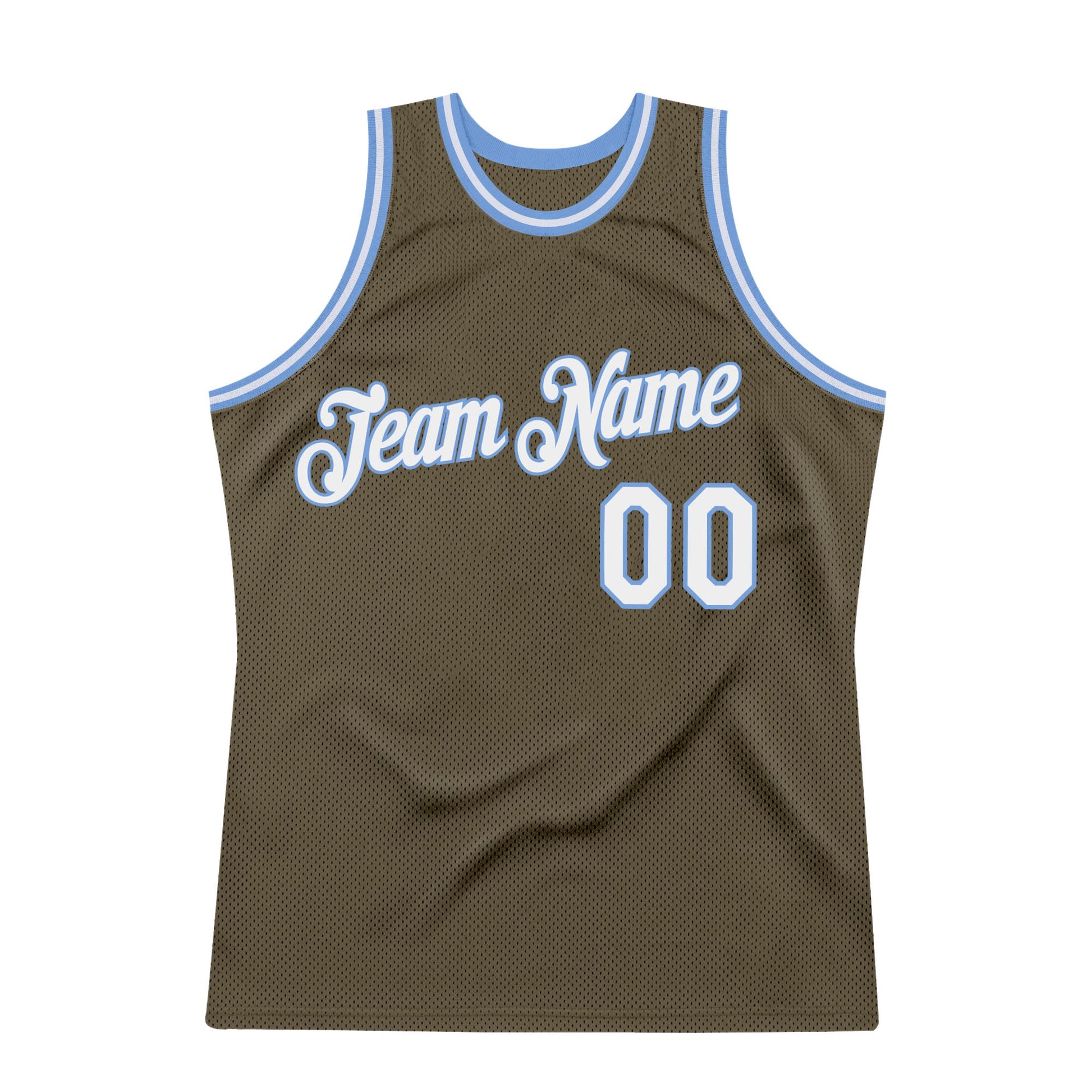 Custom Olive White-Light Blue Authentic Throwback Salute To Service Basketball Jersey view 7