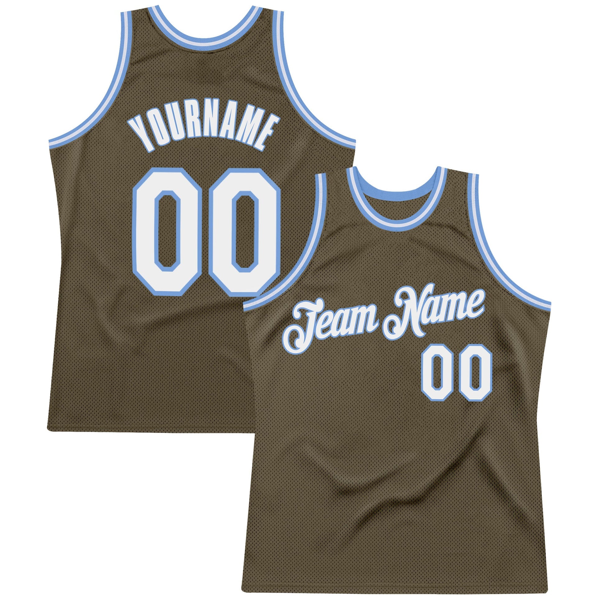 Custom Olive White-Light Blue Authentic Throwback Salute To Service Basketball Jersey - Main View