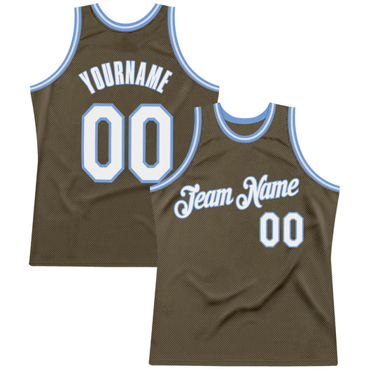 Custom Olive White-Light Blue Authentic Throwback Salute To Service Basketball Jersey - Main View