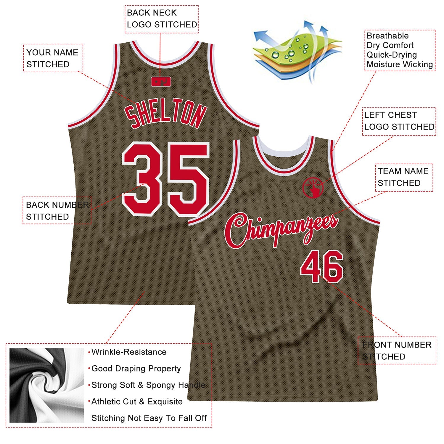 Custom Olive Red-White Authentic Throwback Salute To Service Basketball Jersey view 2