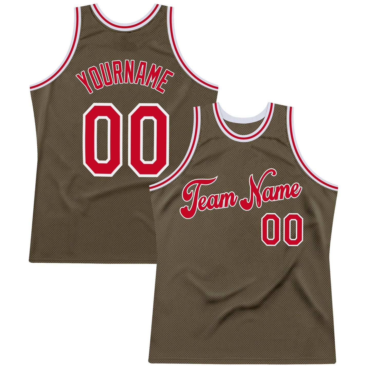 Custom Olive Red-White Authentic Throwback Salute To Service Basketball Jersey - Main View