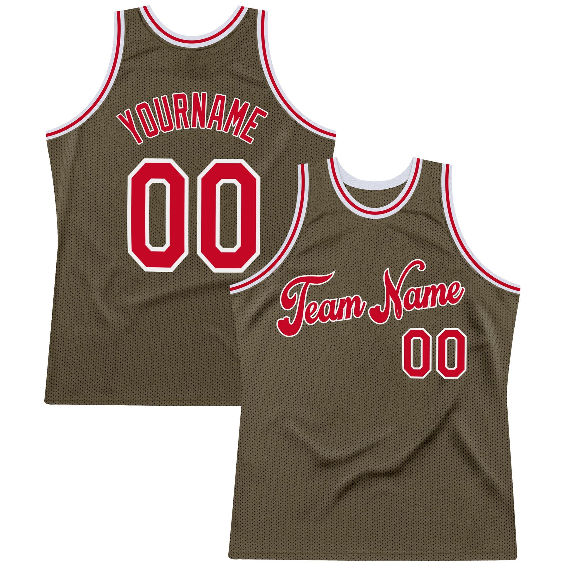 Custom Olive Red-White Authentic Throwback Salute To Service Basketball Jersey - Main View