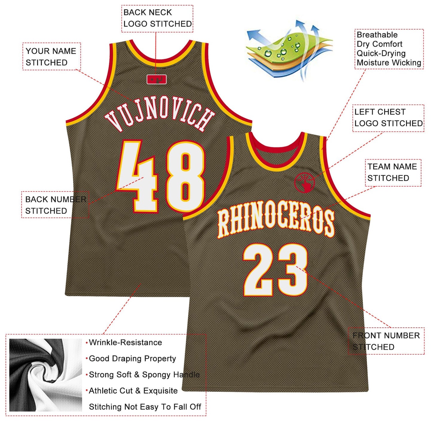 Custom Olive White-Red Authentic Throwback Salute To Service Basketball Jersey view 2