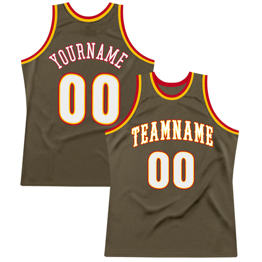 Custom Olive White-Red Authentic Throwback Salute To Service Basketball Jersey - Main View