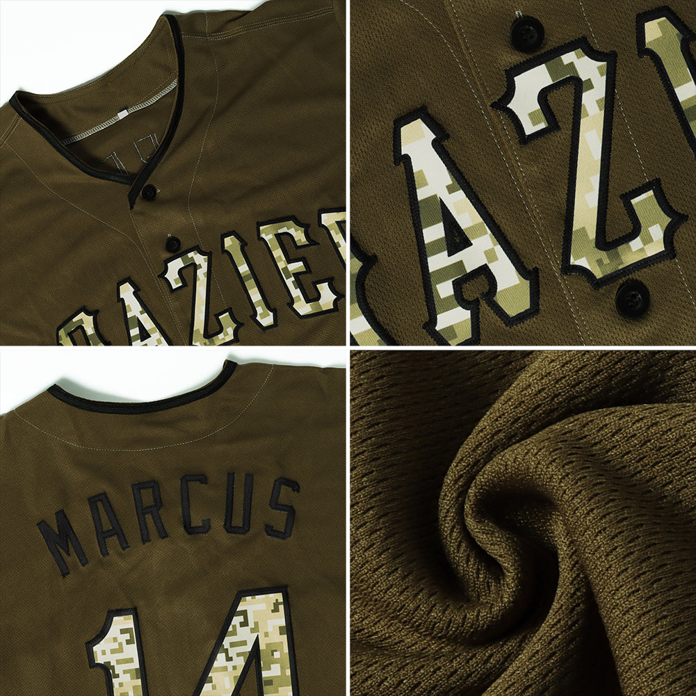 Custom Olive Vintage USA Flag-Cream Authentic Salute To Service Baseball Jersey view 6