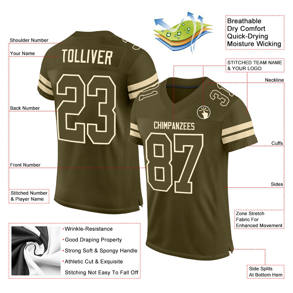 Custom Olive Olive-Cream Mesh Authentic Salute To Service Football Jersey view 2