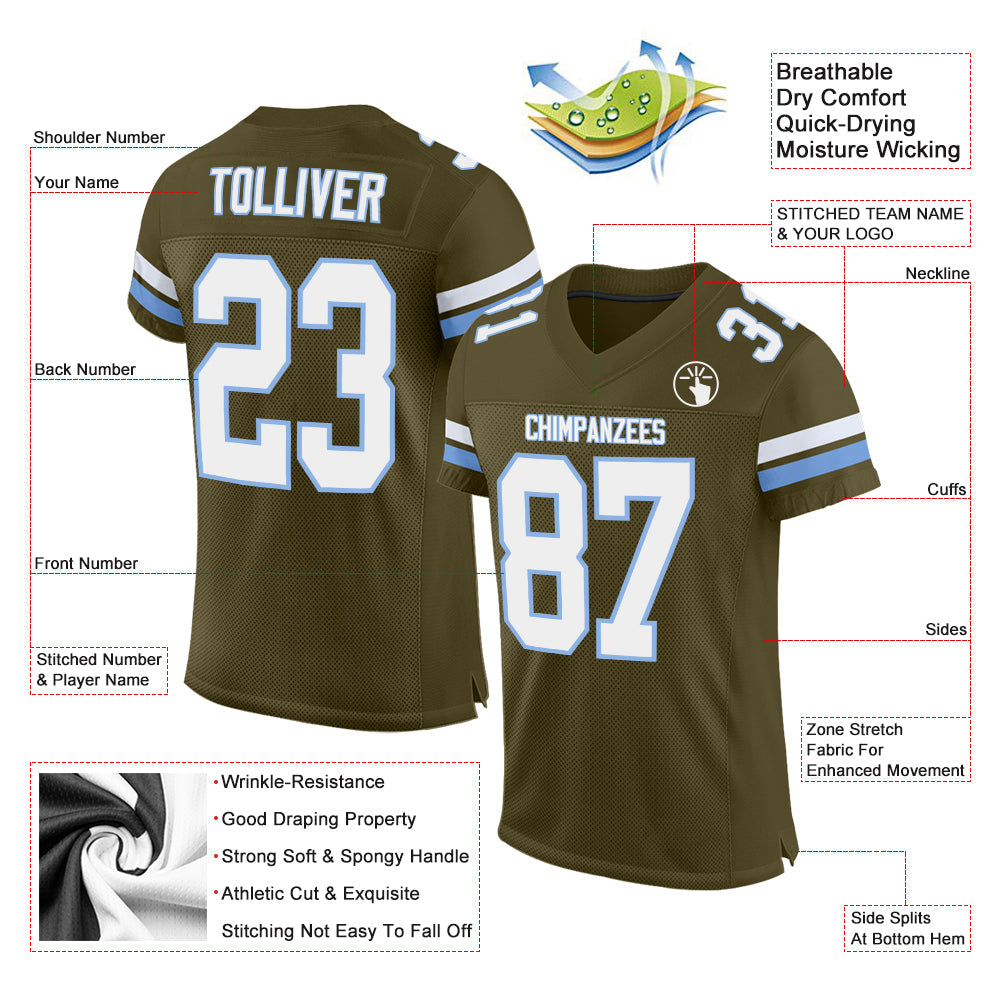 Custom Olive White-Light Blue Mesh Authentic Salute To Service Football Jersey view 2