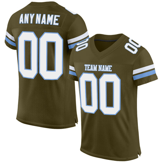Custom Olive White-Light Blue Mesh Authentic Salute To Service Football Jersey - Main View
