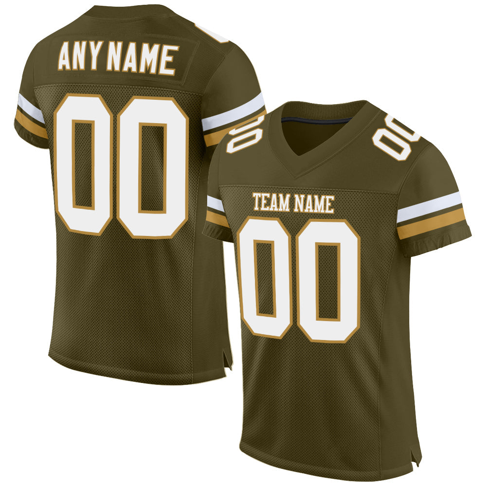 Custom Olive White-Old Gold Mesh Authentic Salute To Service Football Jersey - Main View