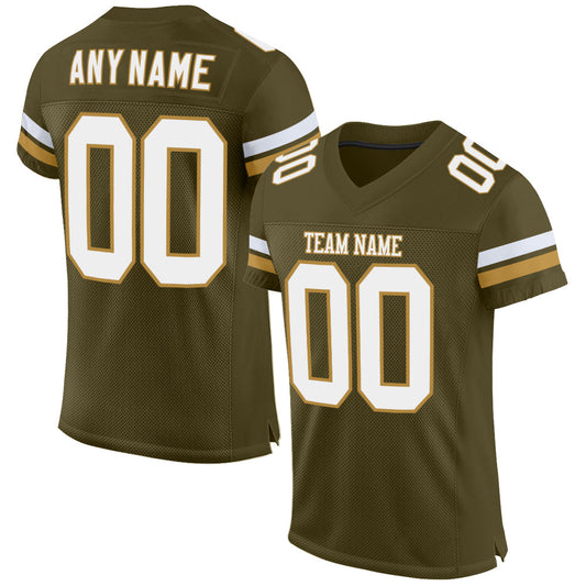 Custom Olive White-Old Gold Mesh Authentic Salute To Service Football Jersey - Main View