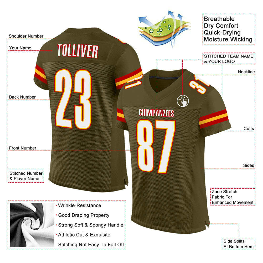 Custom Olive White-Gold Mesh Authentic Salute To Service Football Jersey view 2