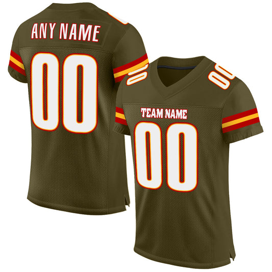 Custom Olive White-Gold Mesh Authentic Salute To Service Football Jersey - Main View