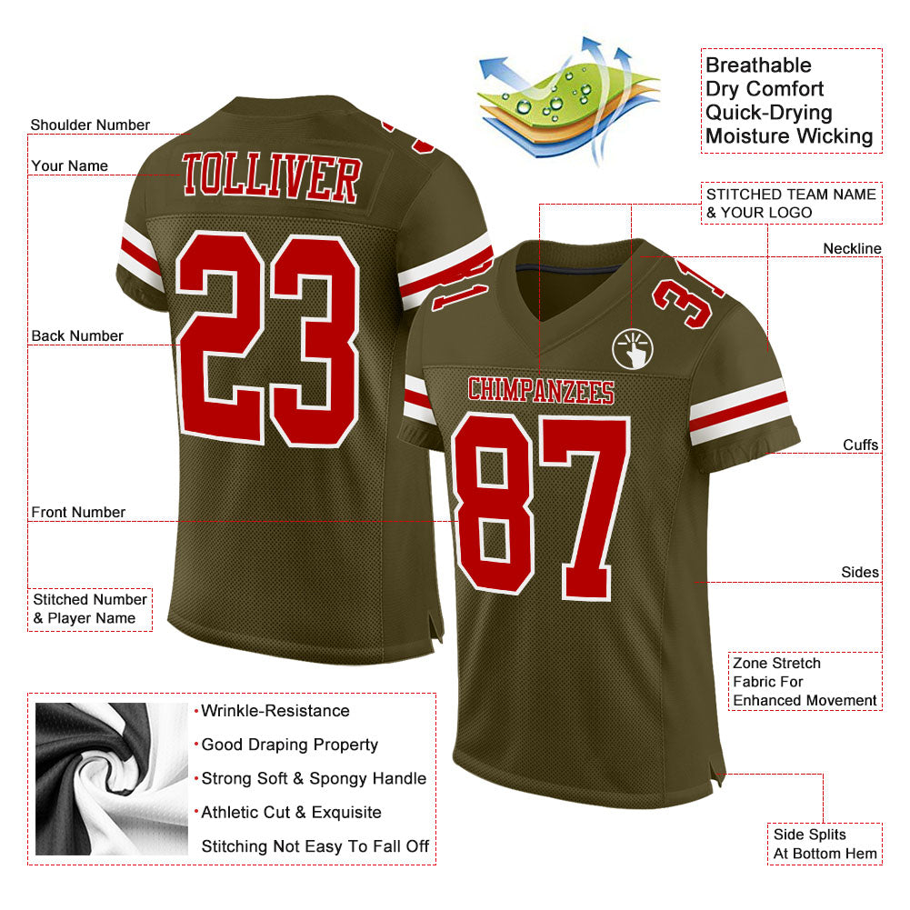 Custom Olive Red-White Mesh Authentic Salute To Service Football Jersey view 2