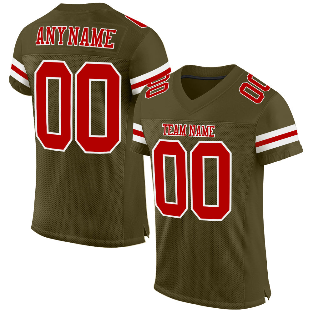 Custom Olive Red-White Mesh Authentic Salute To Service Football Jersey - Main View