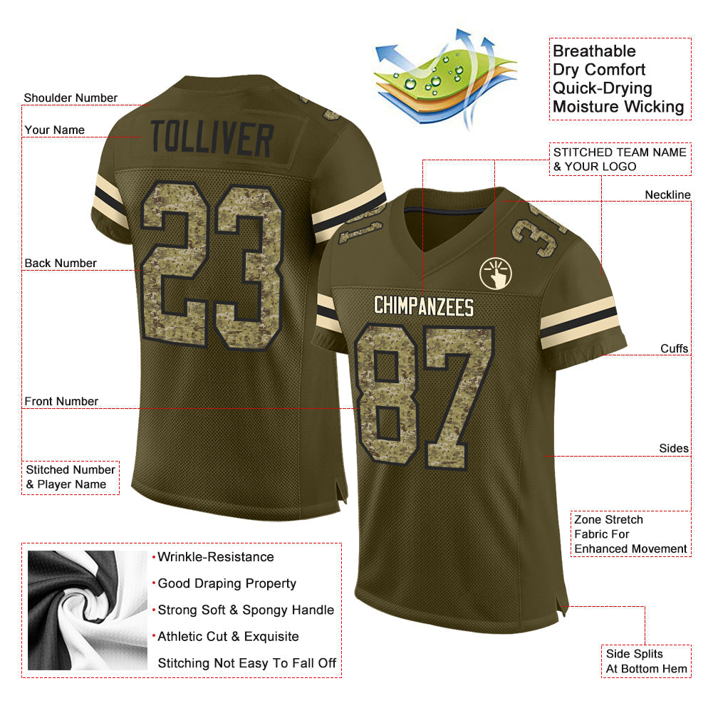Custom Olive Camo-Black Mesh Authentic Salute To Service Football Jersey view 2