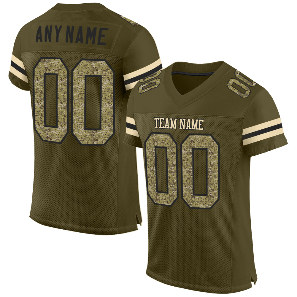 Custom Olive Camo-Black Mesh Authentic Salute To Service Football Jersey - Main View