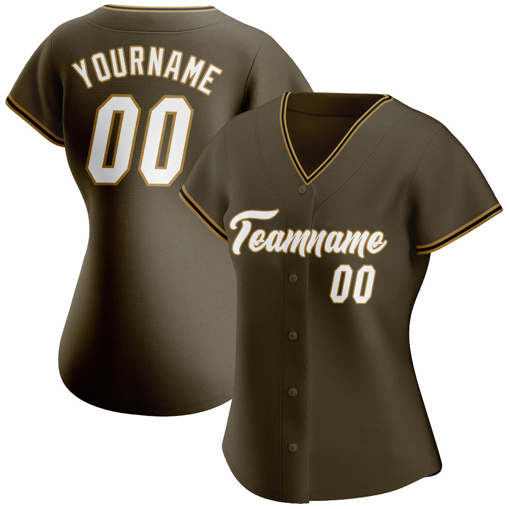 Custom Olive White-Old Gold Authentic Salute To Service Baseball Jersey view 2