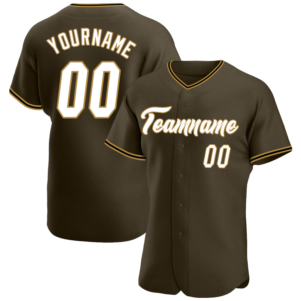 Custom Olive White-Old Gold Authentic Salute To Service Baseball Jersey - Main View