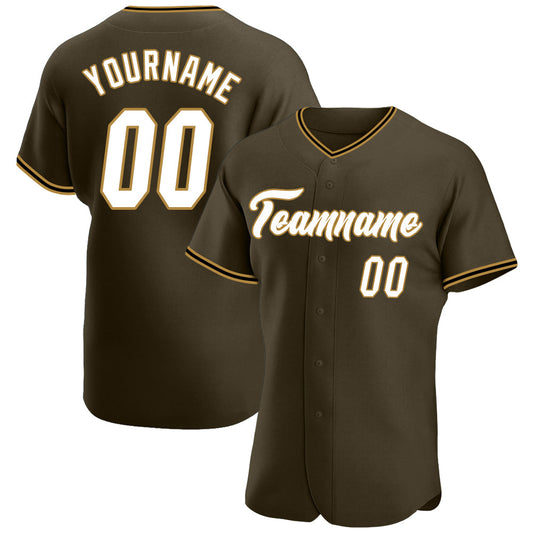 Custom Olive White-Old Gold Authentic Salute To Service Baseball Jersey - Main View