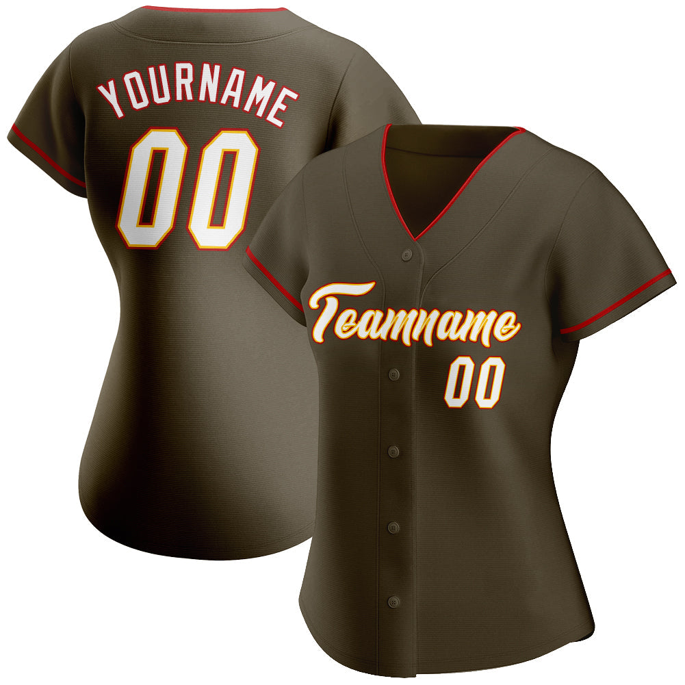 Custom Olive White-Gold Authentic Salute To Service Baseball Jersey view 2