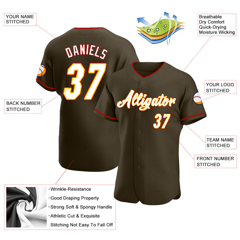 Custom Olive White-Gold Authentic Salute To Service Baseball Jersey view 3