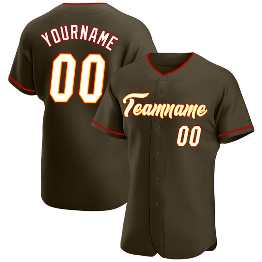 Custom Olive White-Gold Authentic Salute To Service Baseball Jersey - Main View