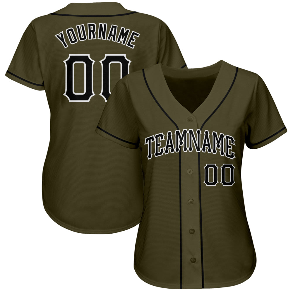 Custom Olive Black-White Authentic Salute To Service Baseball Jersey view 2