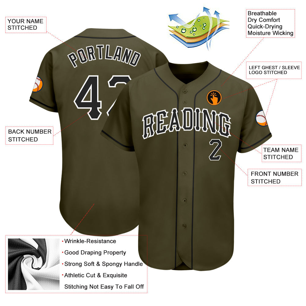 Custom Olive Black-White Authentic Salute To Service Baseball Jersey view 3