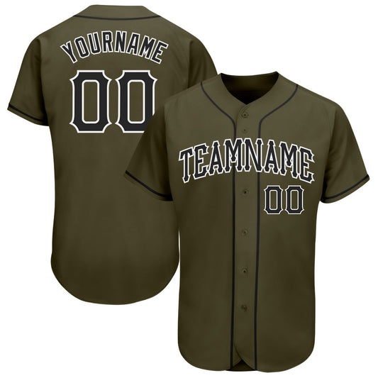 Custom Olive Black-White Authentic Salute To Service Baseball Jersey - Main View