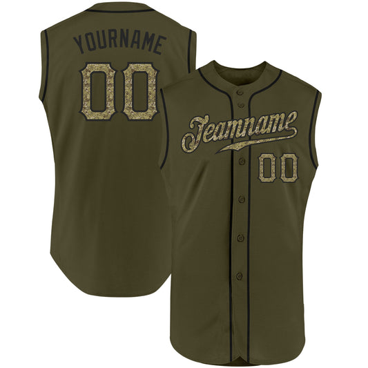 Custom Olive Camo-Black Authentic Sleeveless Salute To Service Baseball Jersey - Main View