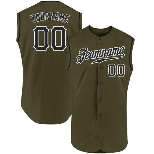Custom Olive Black-White Authentic Sleeveless Salute To Service Baseball Jersey - Main View