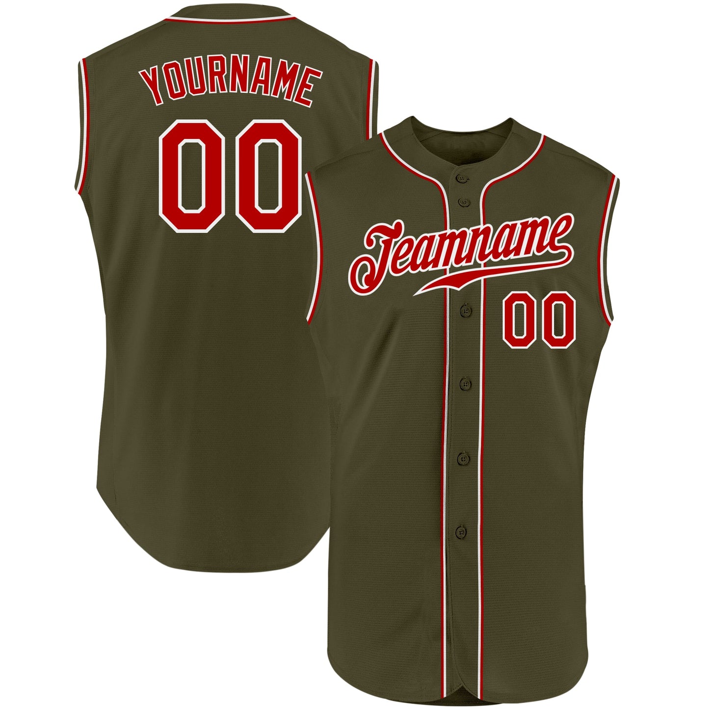 Custom Olive Red-White Authentic Sleeveless Salute To Service Baseball Jersey - Main View