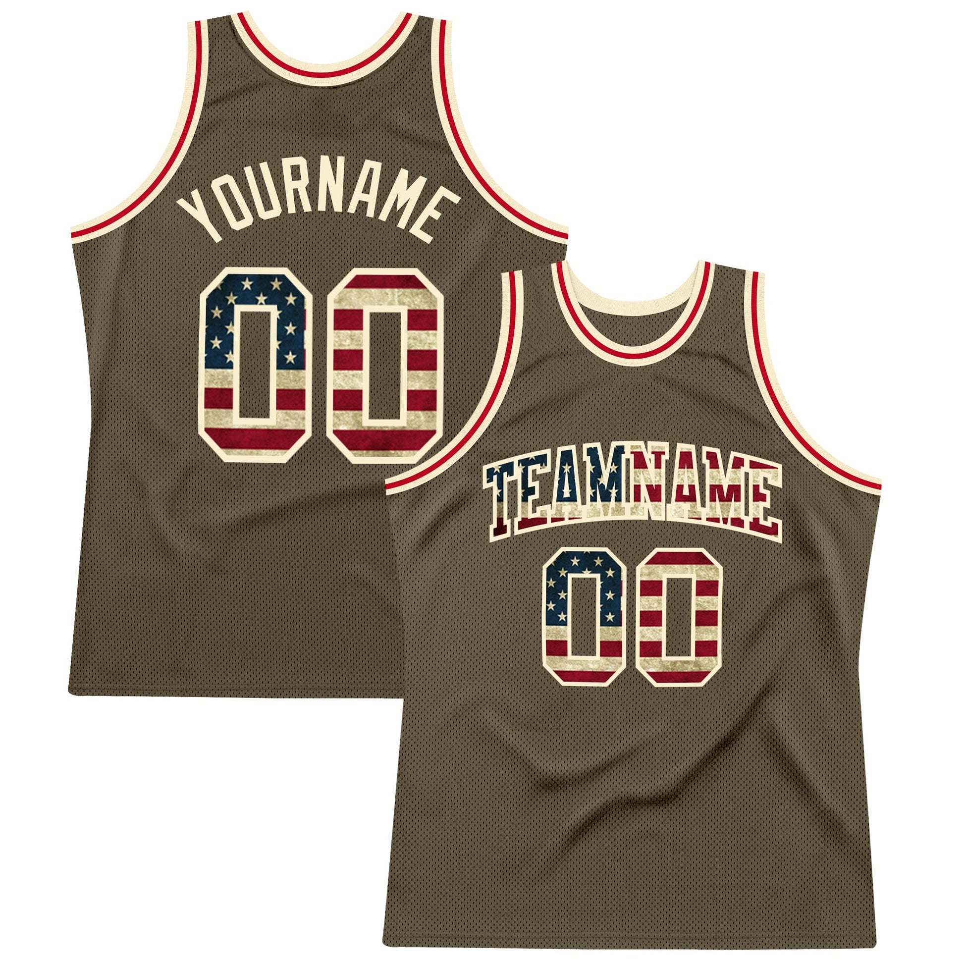Custom Olive Vintage USA Flag-Cream Authentic Throwback Salute To Service  Basketball Jersey - Main View