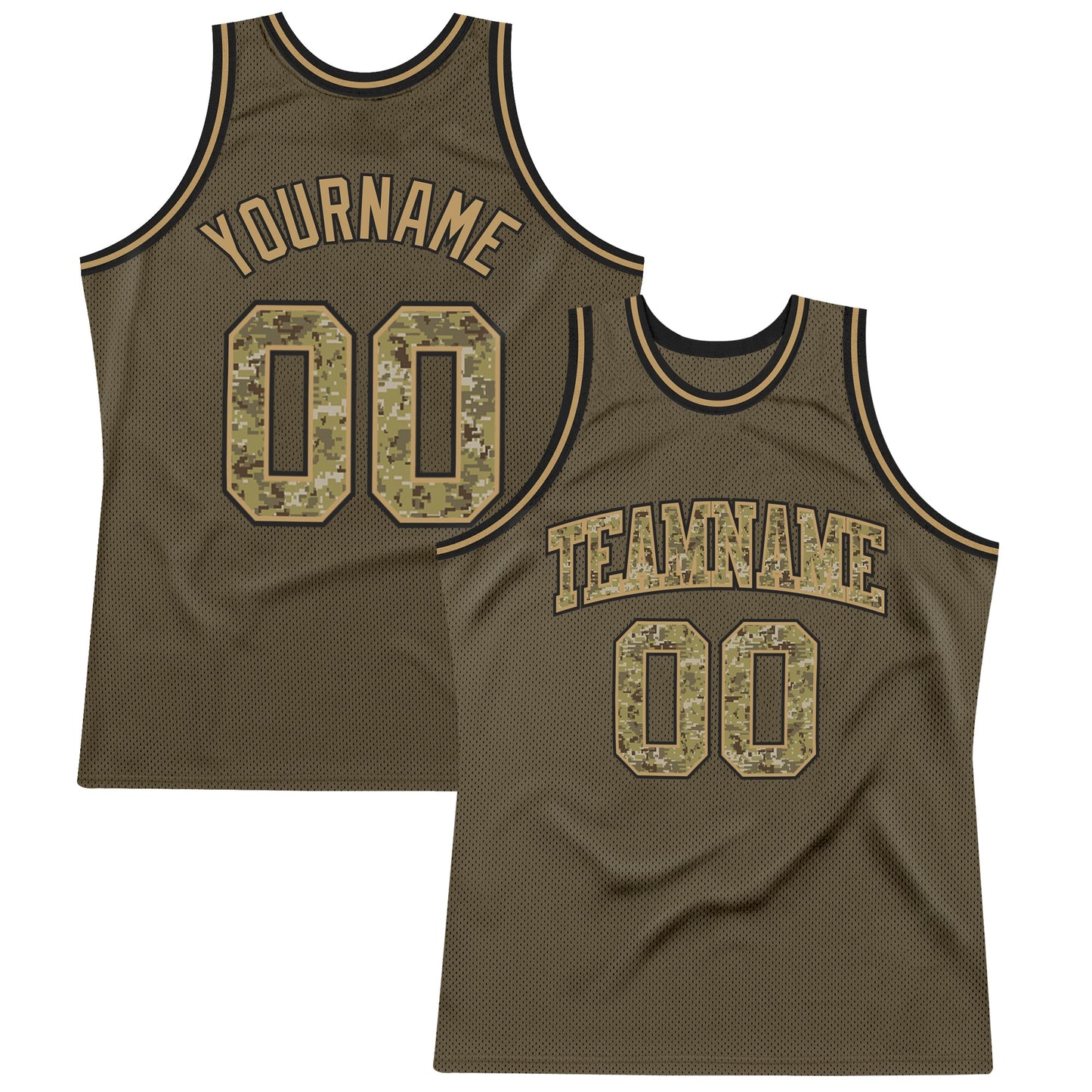 Custom Olive Camo-Old Gold Authentic Throwback Salute To Service  Basketball Jersey - Main View