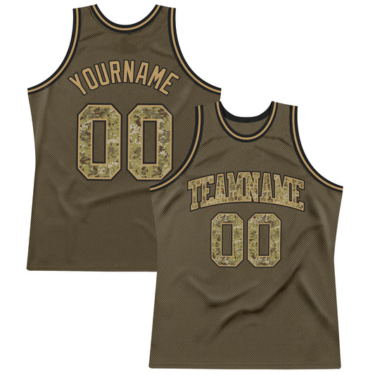 Custom Olive Camo-Old Gold Authentic Throwback Salute To Service  Basketball Jersey - Main View