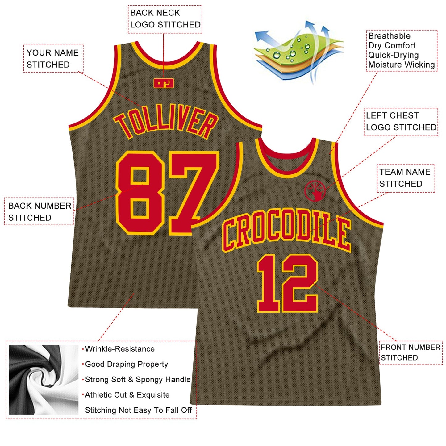 Custom Olive Red-Gold Authentic Throwback Salute To Service  Basketball Jersey view 2