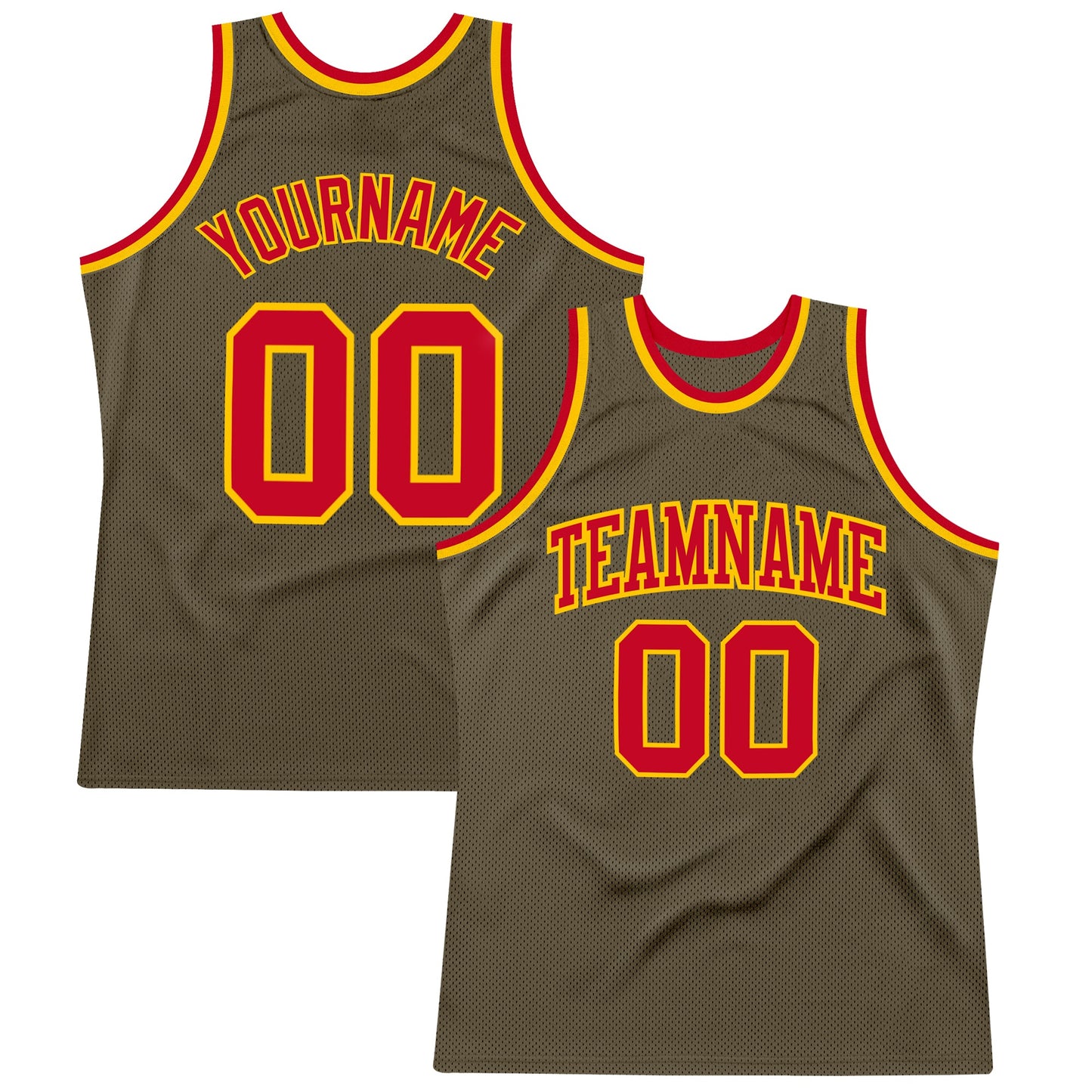 Custom Olive Red-Gold Authentic Throwback Salute To Service  Basketball Jersey - Main View