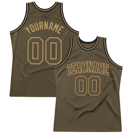 Custom Olive Olive-Old Gold Authentic Throwback Salute To Service  Basketball Jersey - Main View