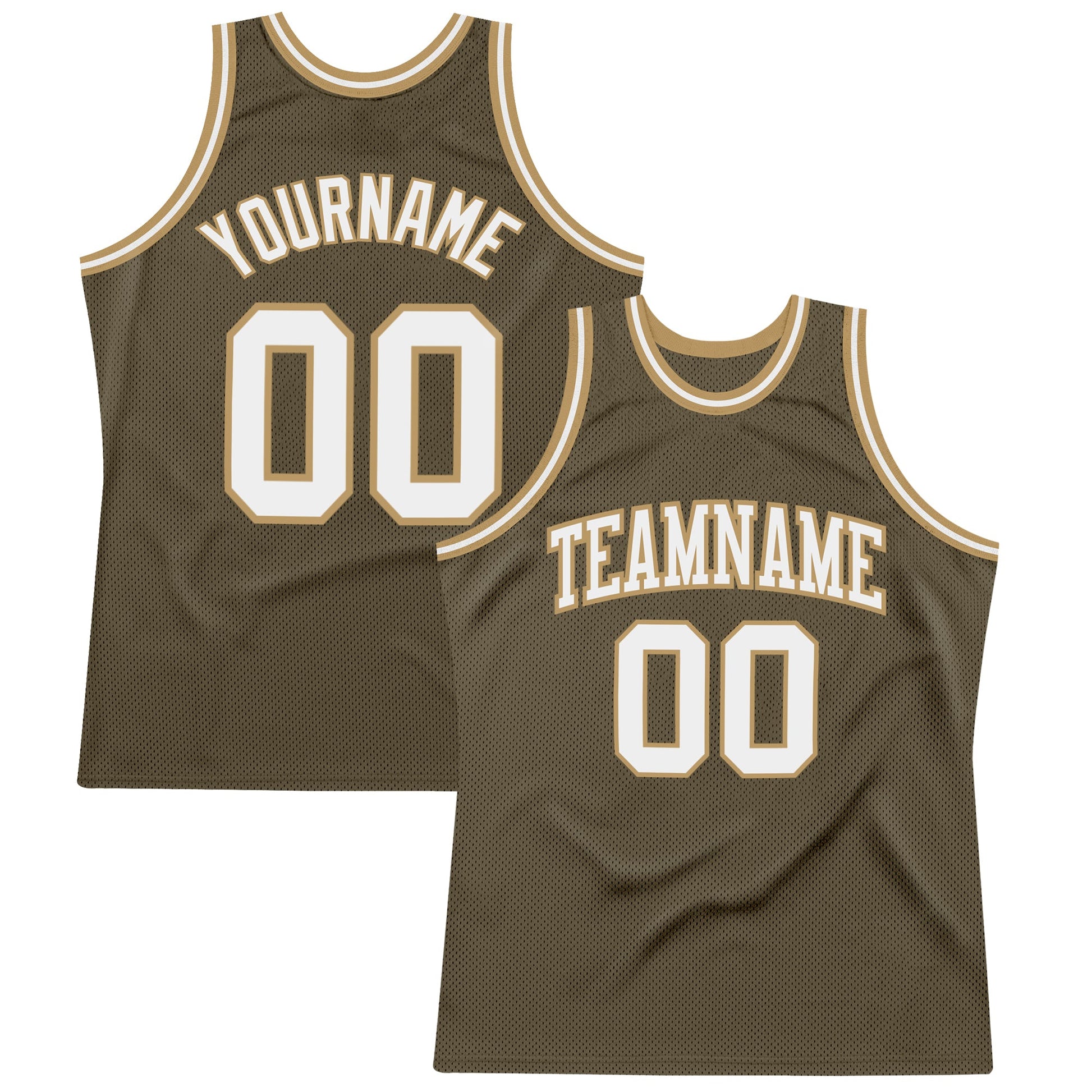 Custom Olive White-Old Gold Authentic Throwback Salute To Service  Basketball Jersey - Main View