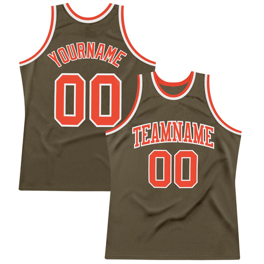Custom Olive Orange-White Authentic Throwback Salute To Service  Basketball Jersey - Main View
