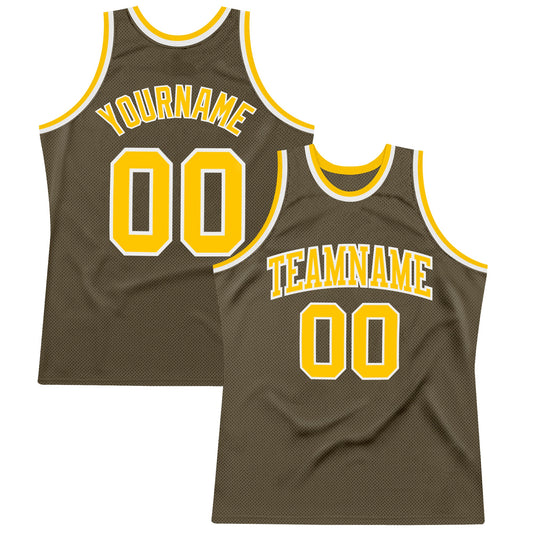 Custom Olive Gold-White Authentic Throwback Salute To Service  Basketball Jersey - Main View